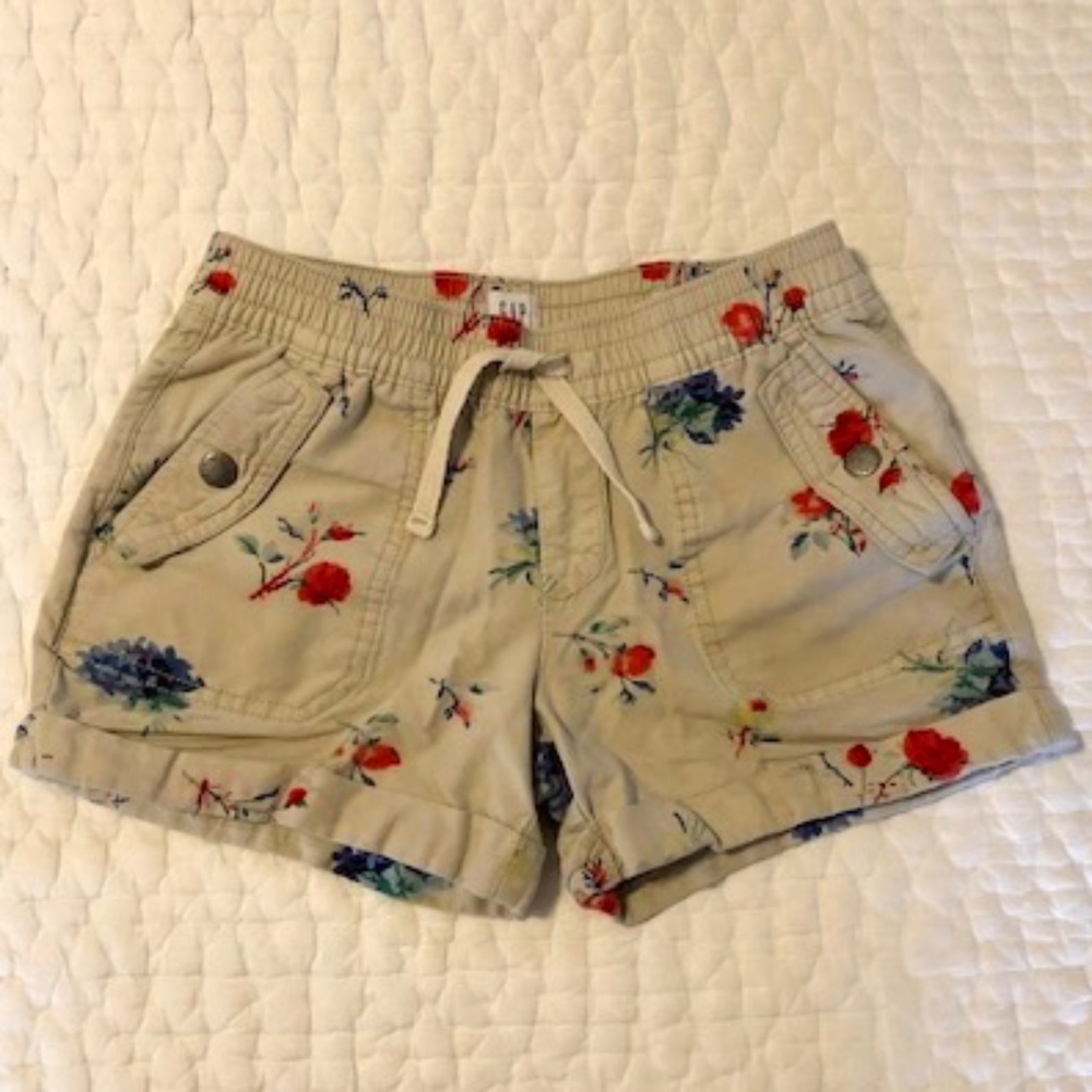 Gap Kids Floral Shorts, Beige with Pink & Blue Flowers, Sz Medium, Great Condit